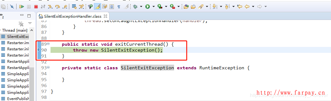 解决eclipse debug时自动跳到SilentExitException中进行断点问题